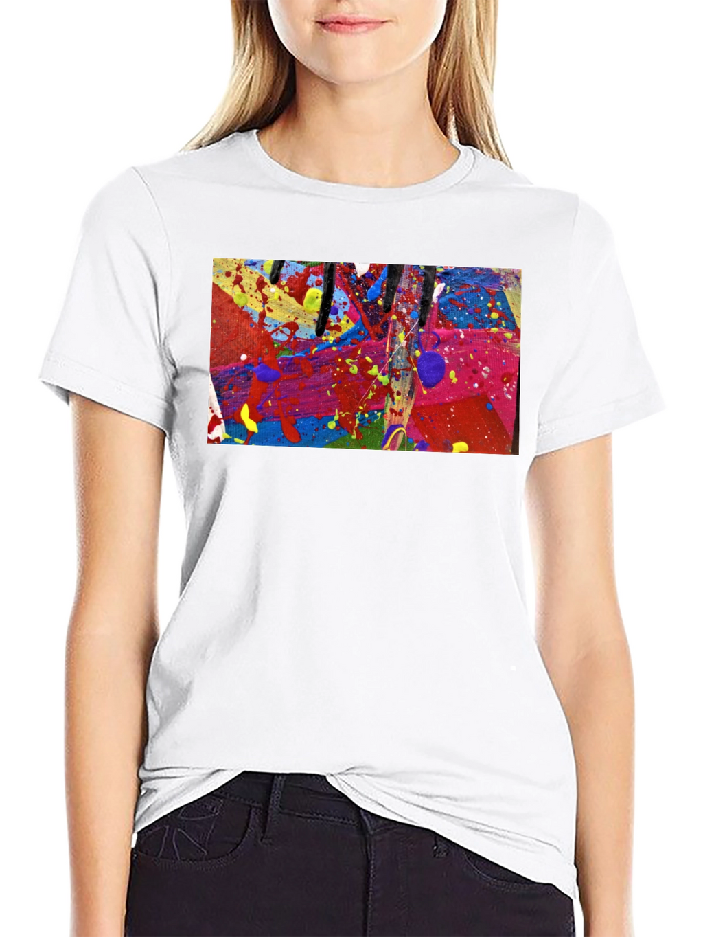Abstract Art Splatter Print Black T-Shirt