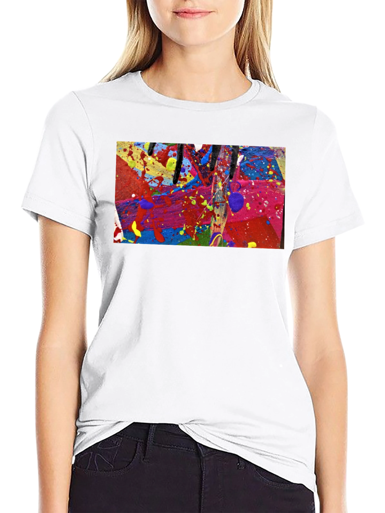 Abstract Art Splatter Print Black T-Shirt