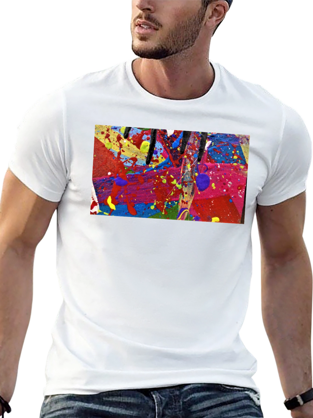 Abstract Art Splatter Print Black T-Shirt