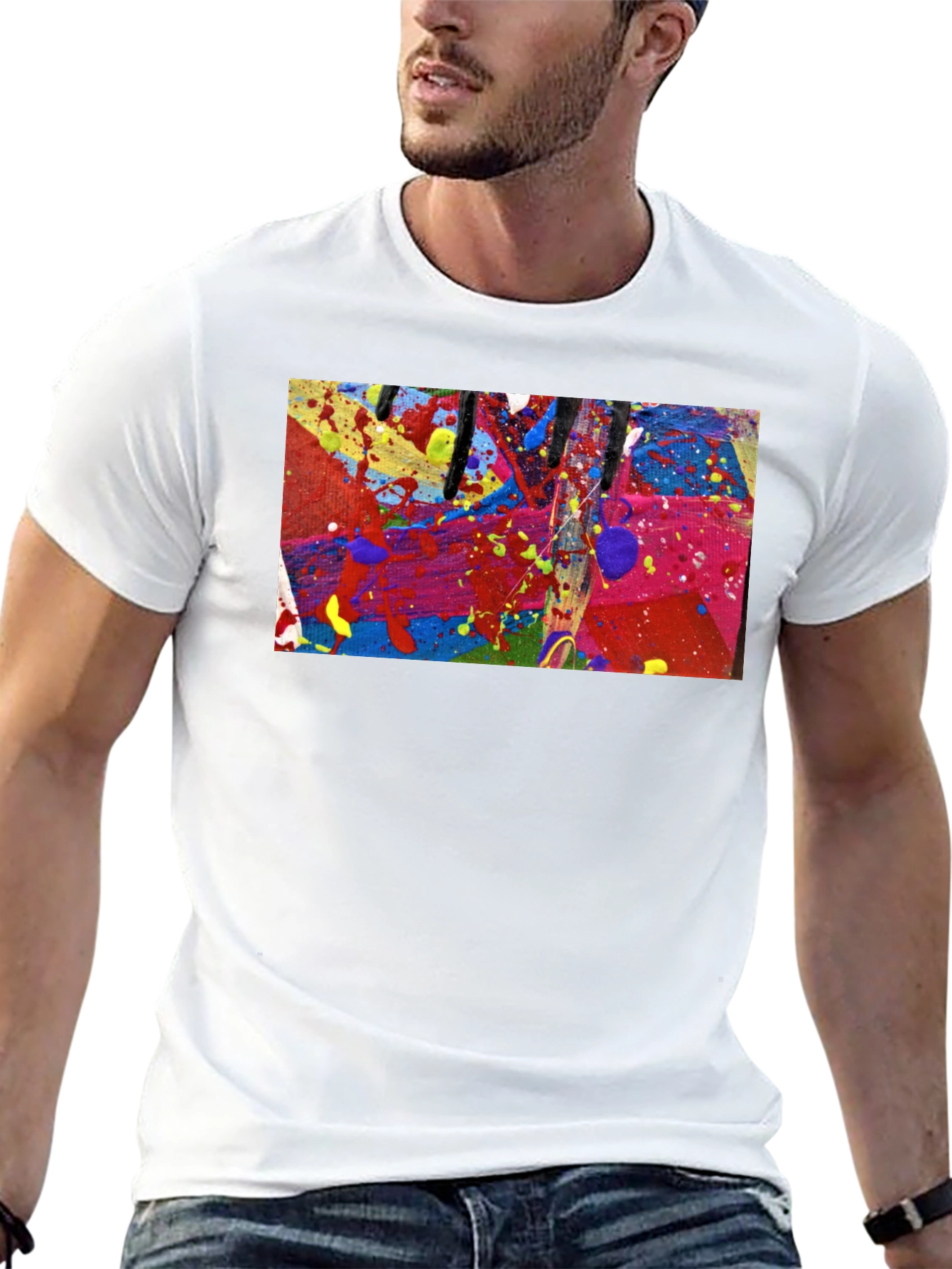 Abstract Art Splatter Print Black T-Shirt