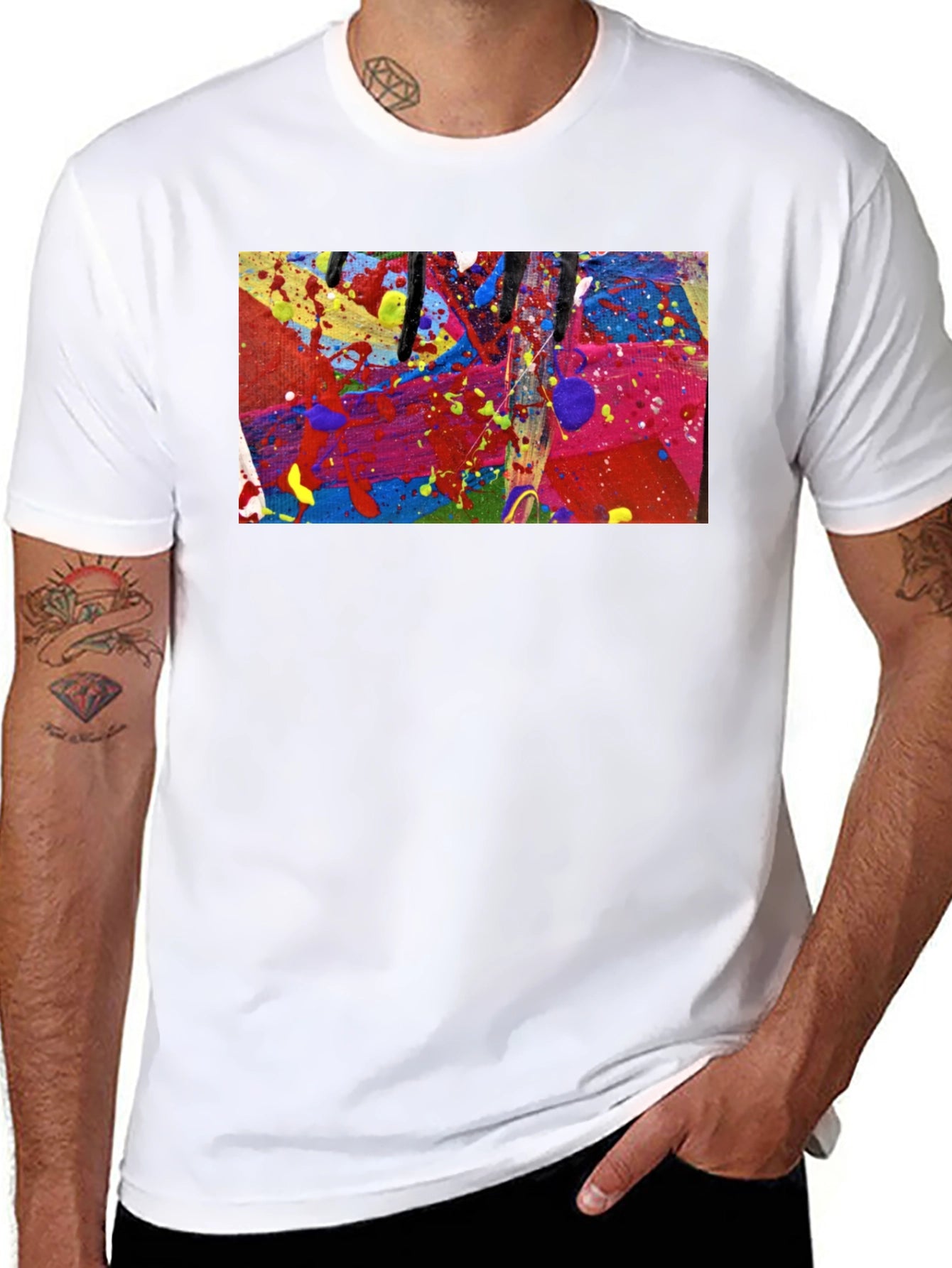 Abstract Art Splatter Print Black T-Shirt