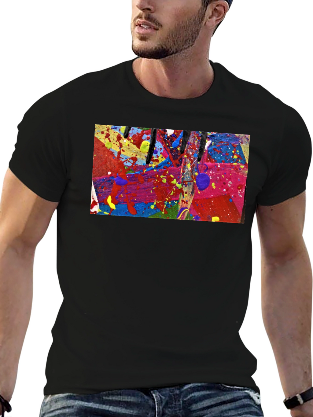 Abstract Art Splatter Print Black T-Shirt