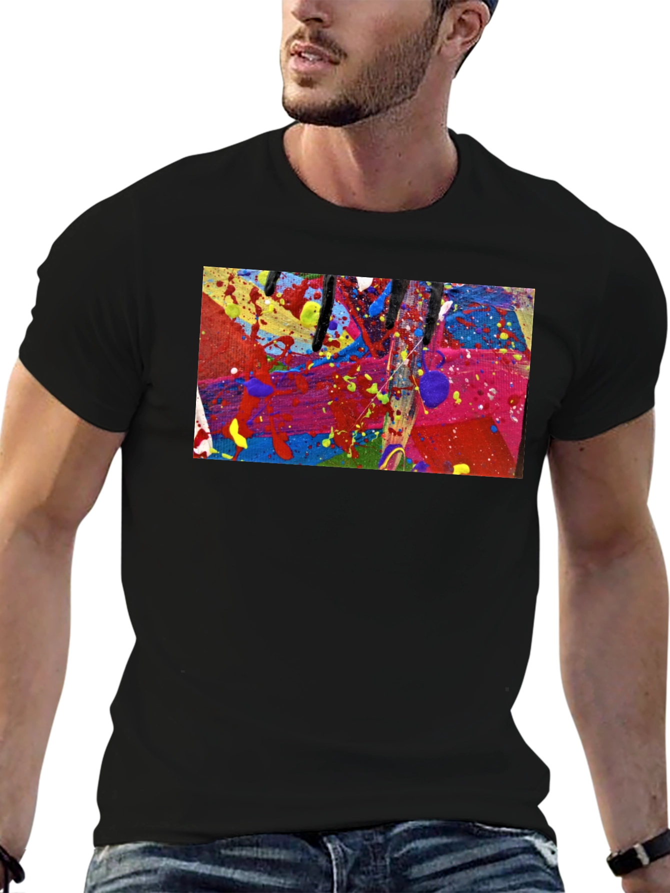 Abstract Art Splatter Print Black T-Shirt