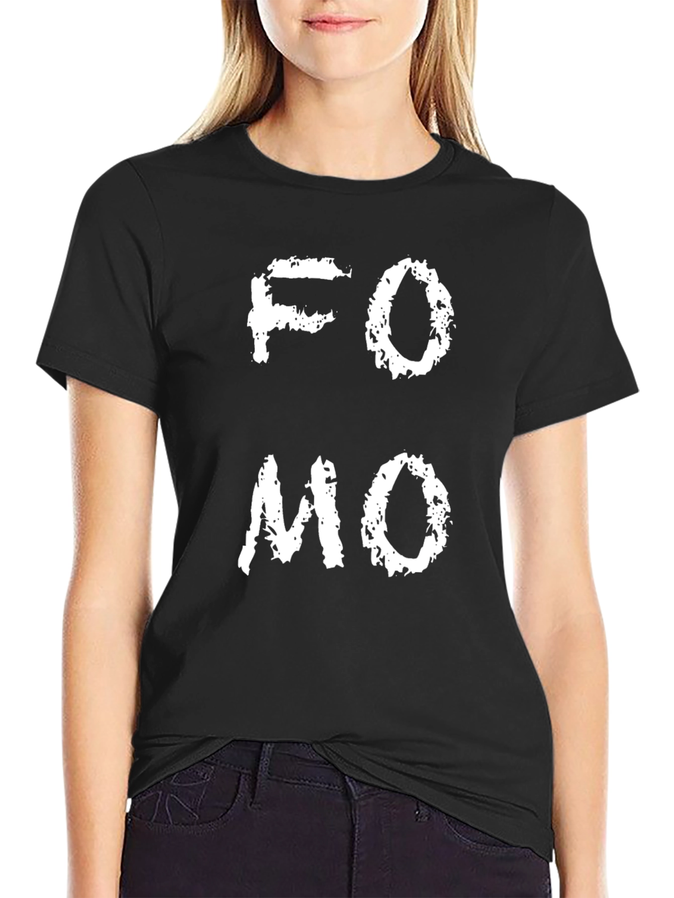 FOMO Graphic Tee - Black Cotton Blend T-Shirt