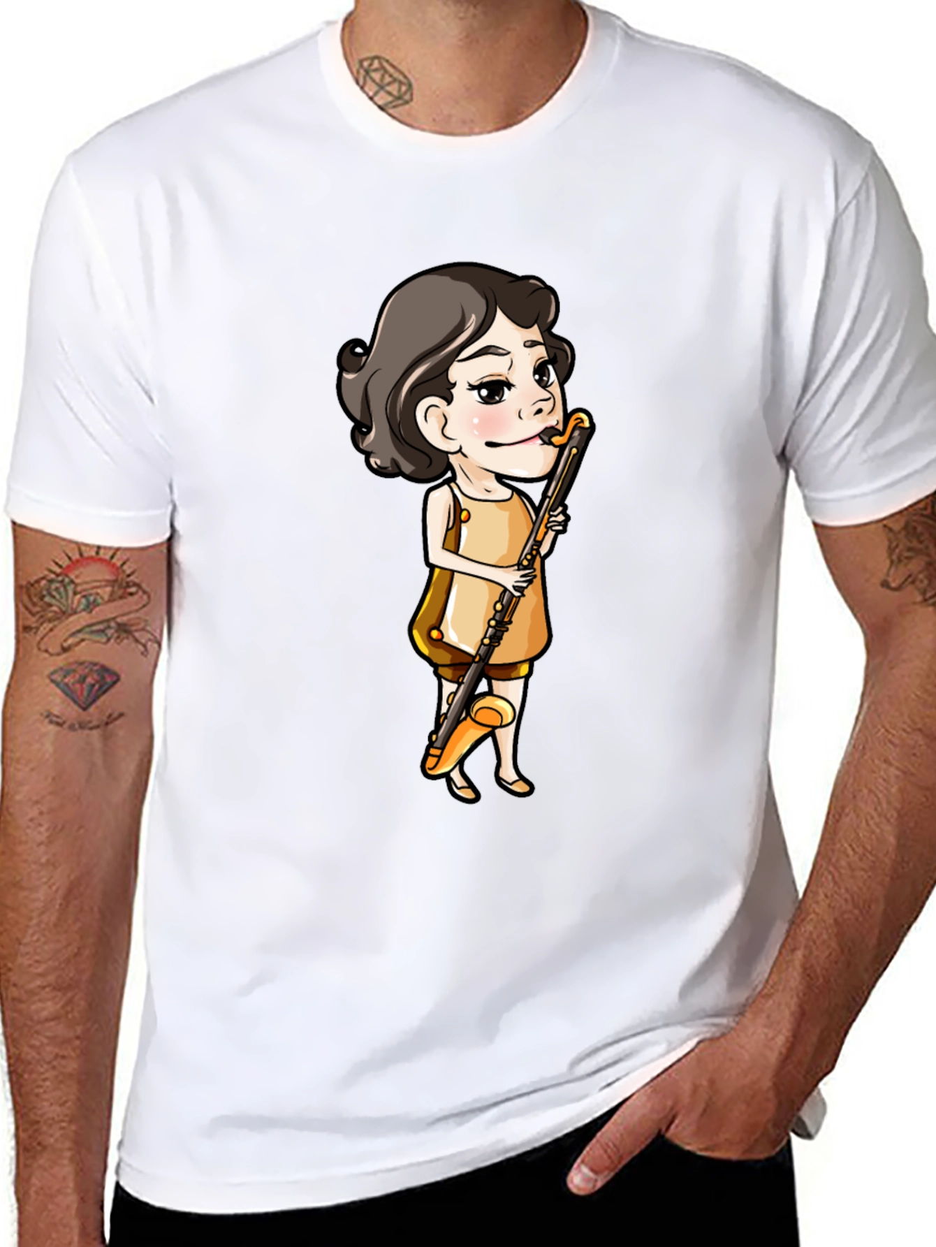 Cartoon Girl Clarinet T-Shirt - Music Lover Tee
