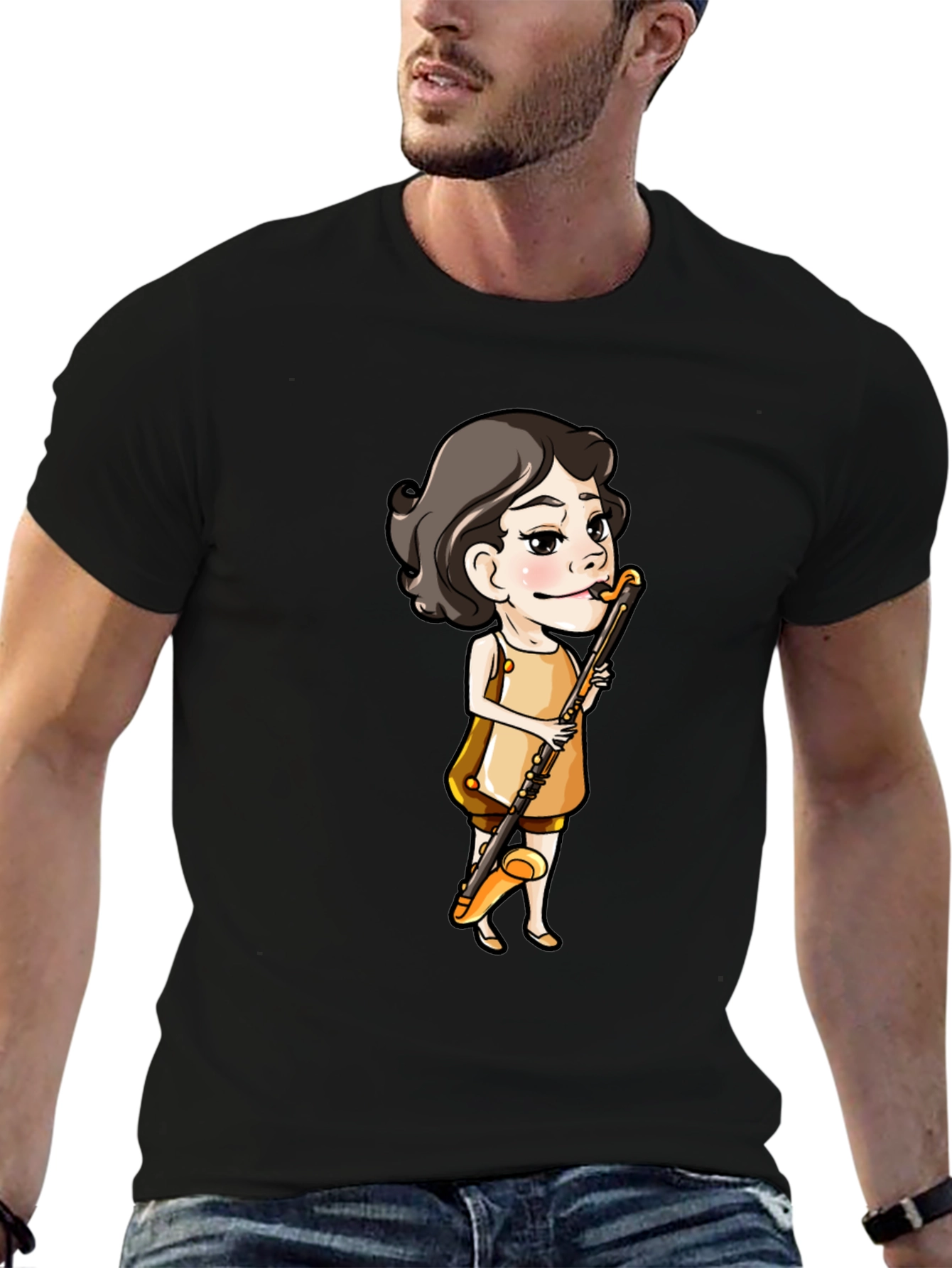 Cartoon Girl Clarinet T-Shirt - Music Lover Tee