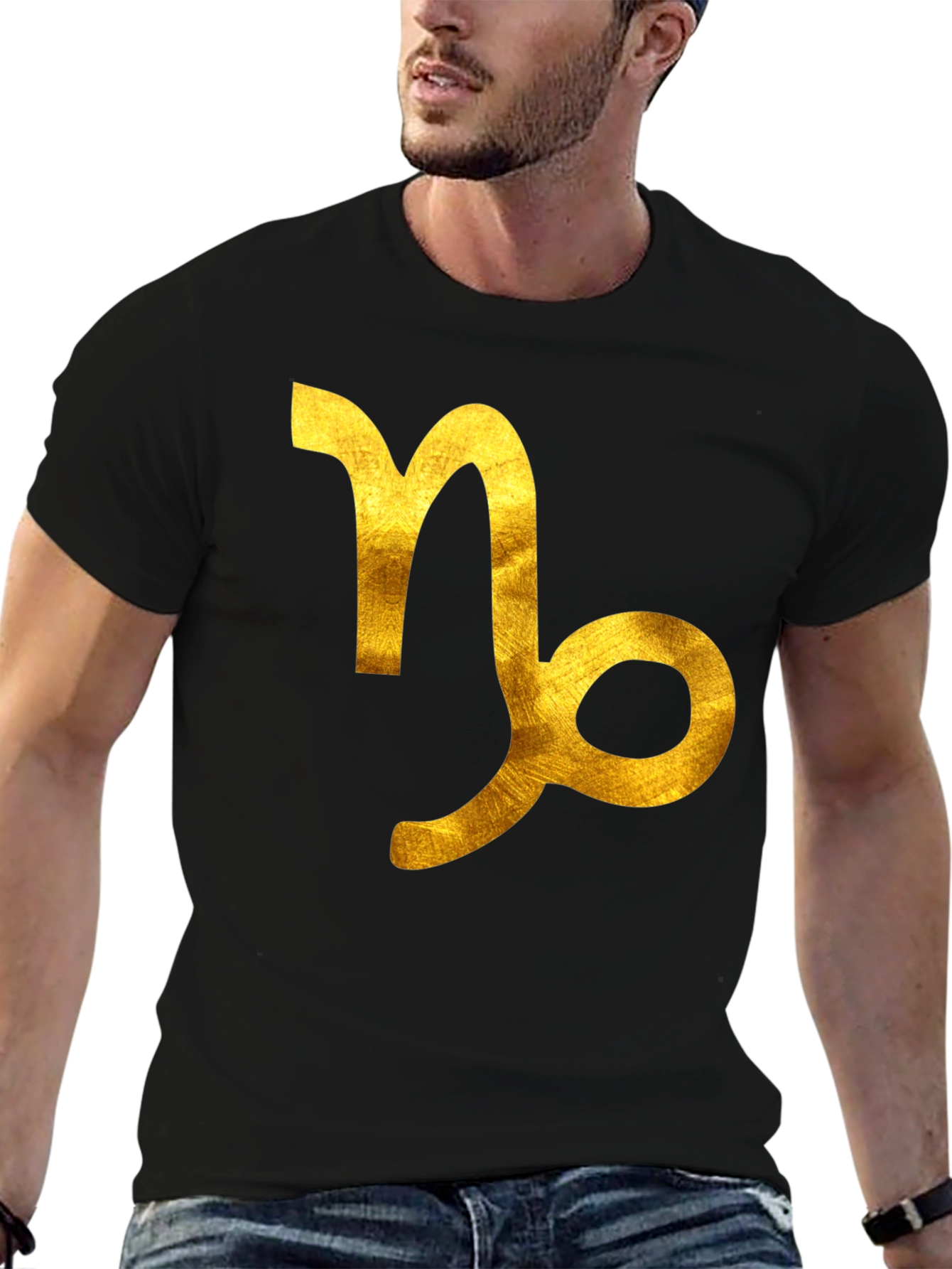 Capricorn Zodiac Graphic Tee - Black Cotton Blend