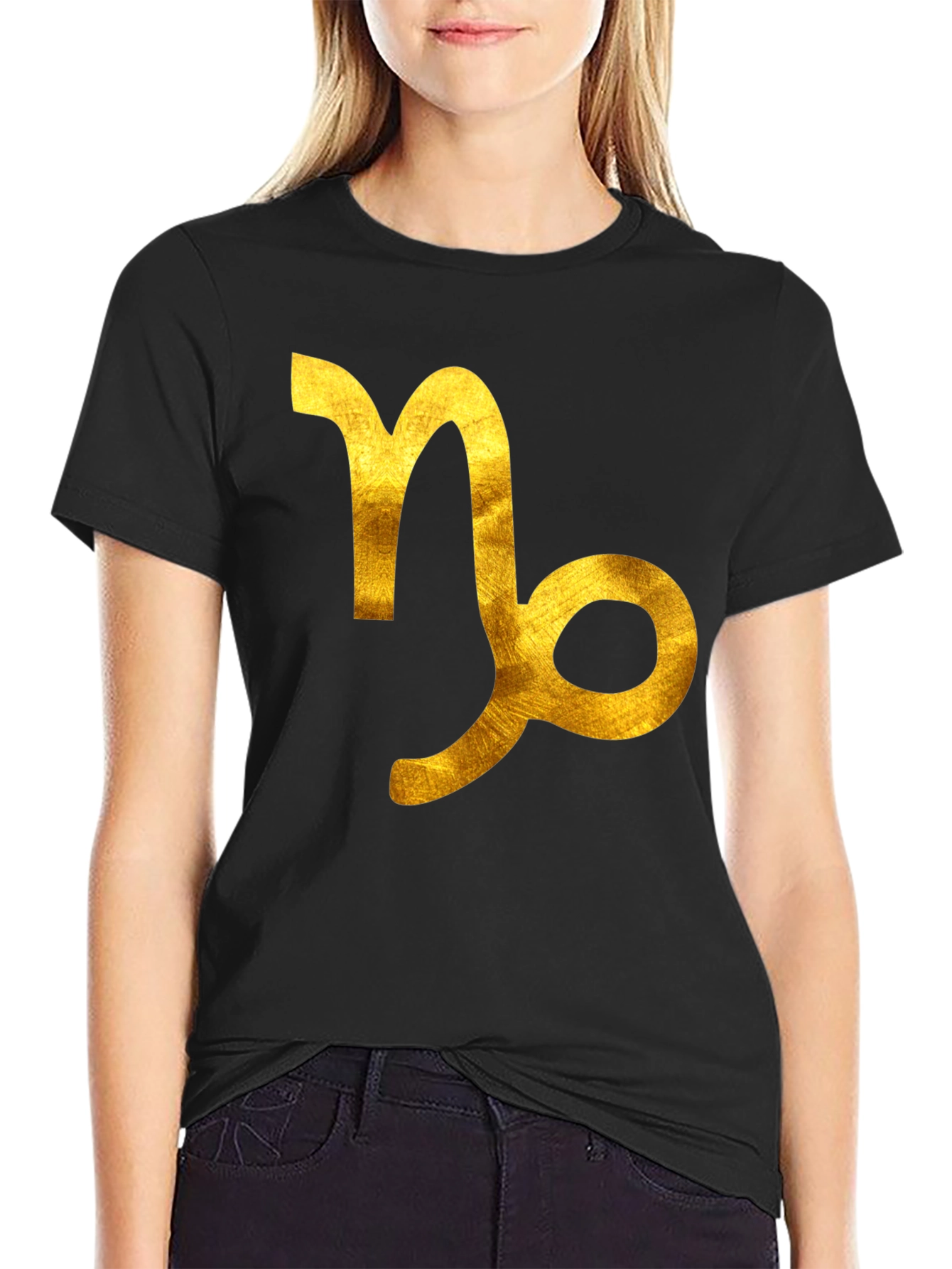 Capricorn Zodiac Graphic Tee - Black Cotton Blend