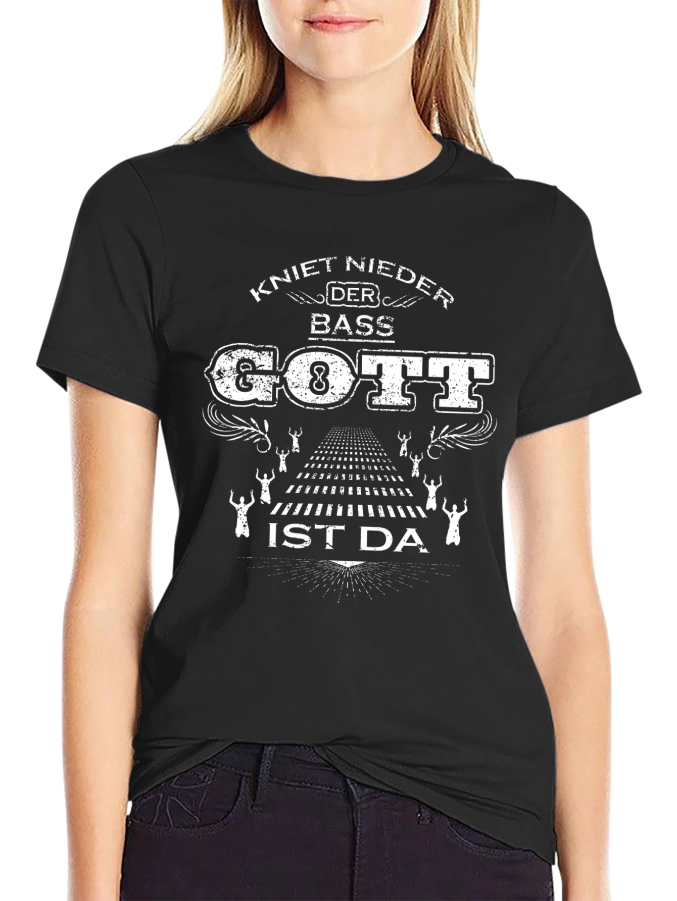 Kniet Nieder Der Bass Gott T-Shirt - Black Graphic Tee