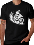 Dirt Bike Graphic Tee - Black Cotton Casual Shirt