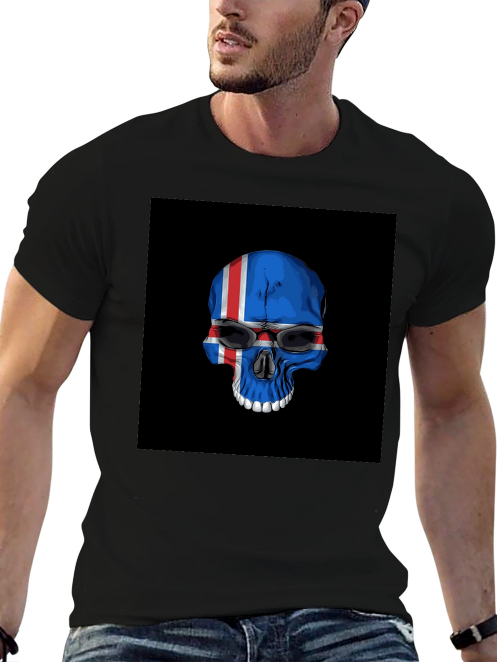 Iceland Flag Skull Graphic Tee - Black T-Shirt