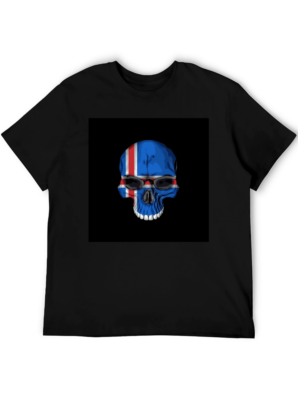 Iceland Flag Skull Graphic Tee - Black T-Shirt