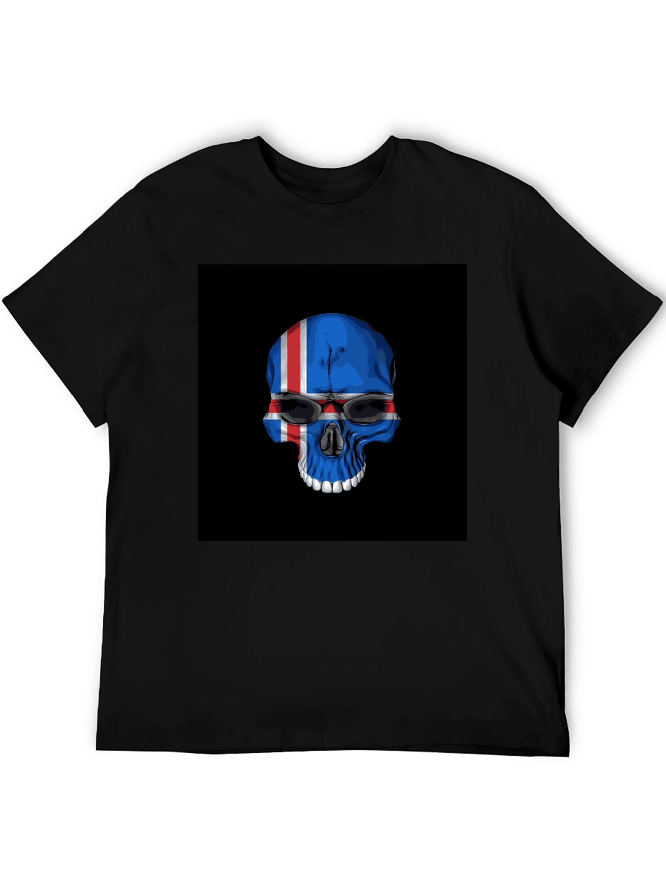 Iceland Flag Skull Graphic Tee - Black T-Shirt