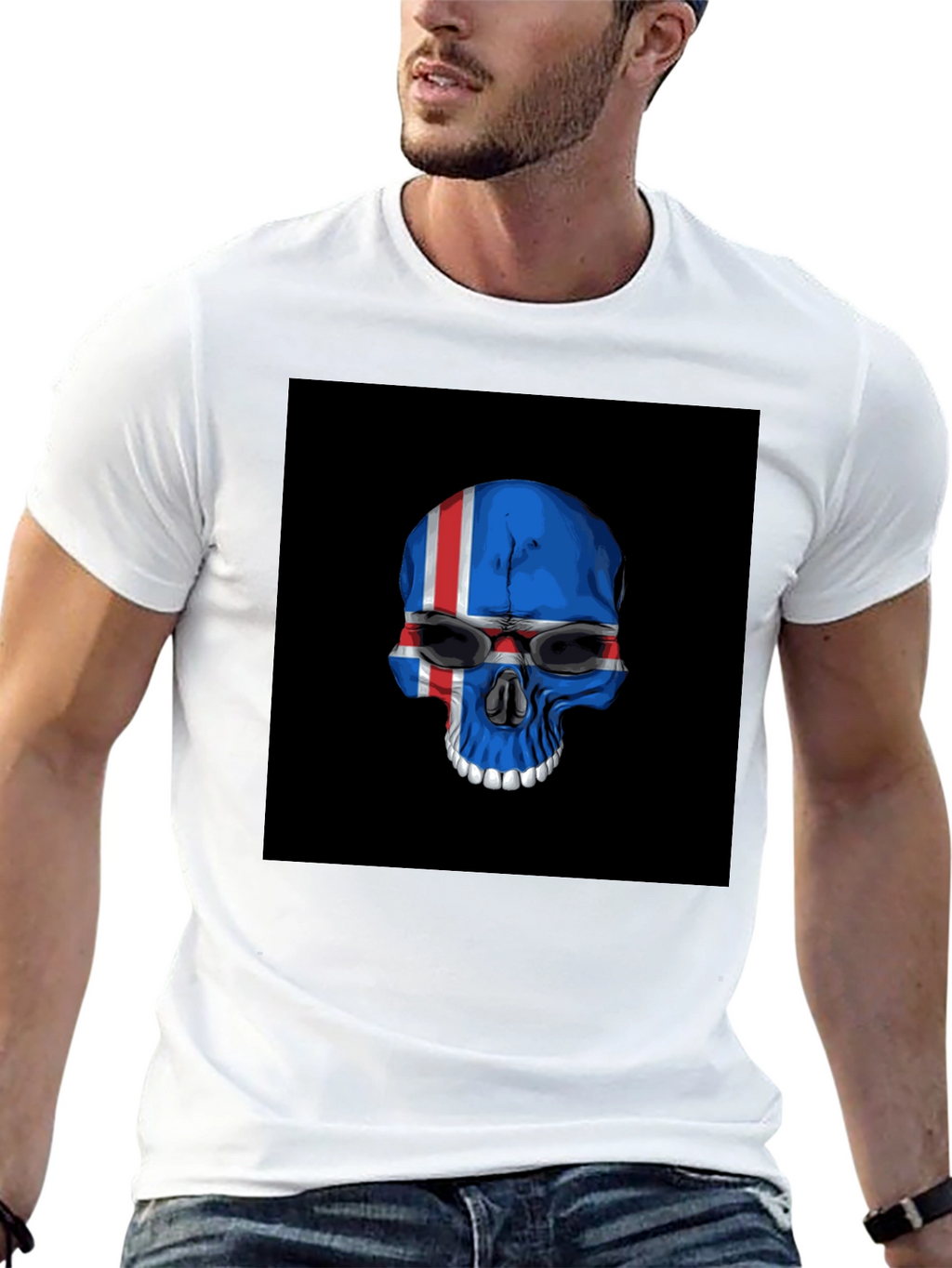 Iceland Flag Skull Graphic Tee - Black T-Shirt