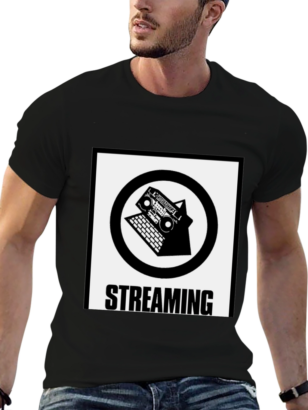 Streaming Boombox Laptop Graphic T-Shirt