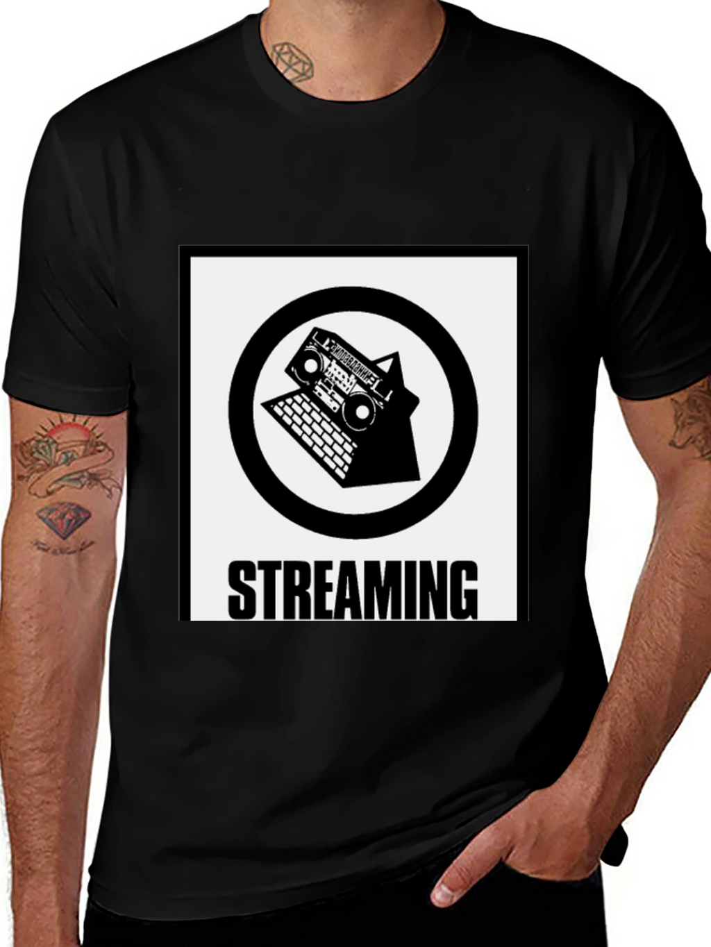 Streaming Boombox Laptop Graphic T-Shirt
