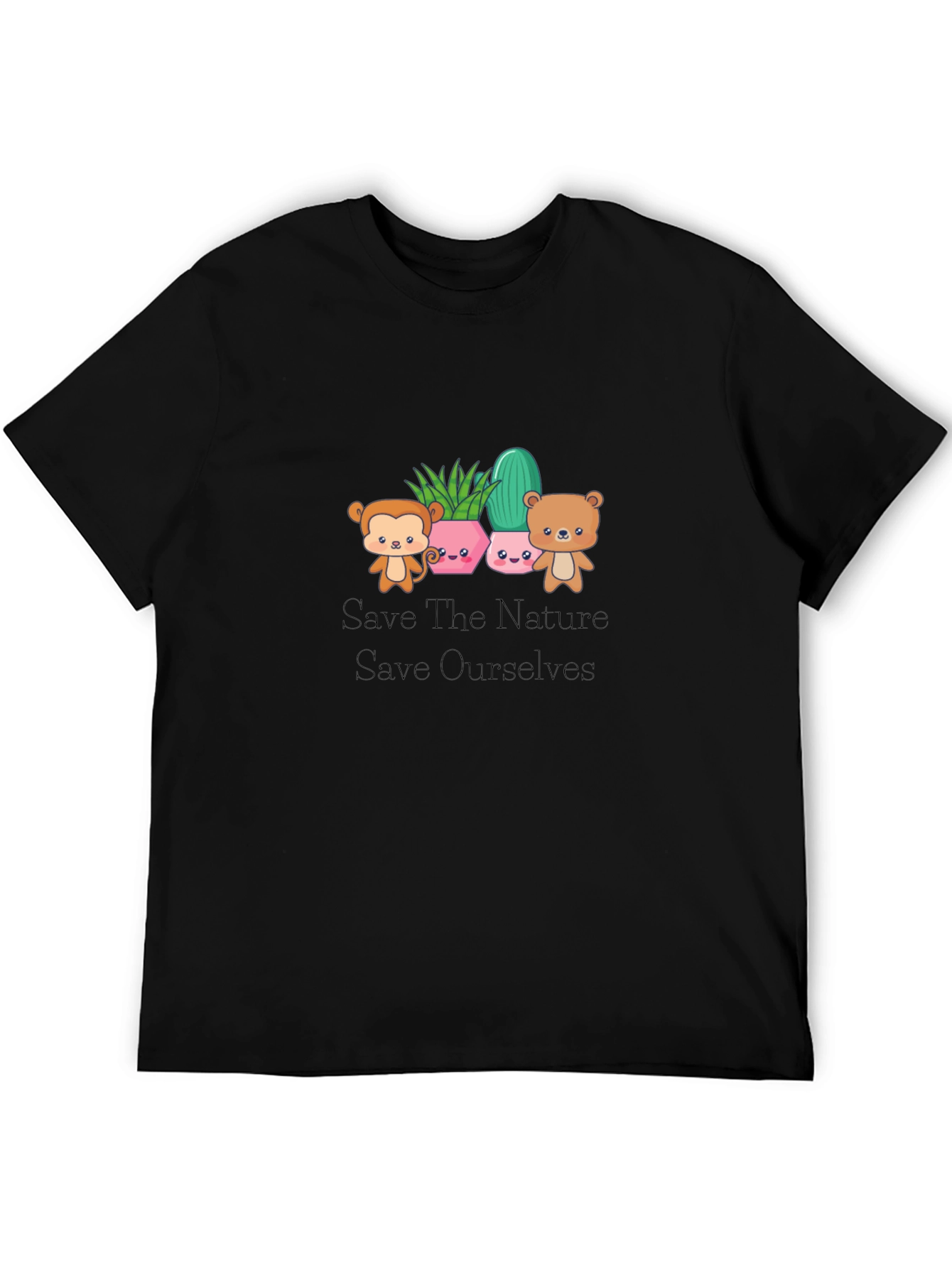 Save Nature T-Shirt Cute Monkey Bear Plants