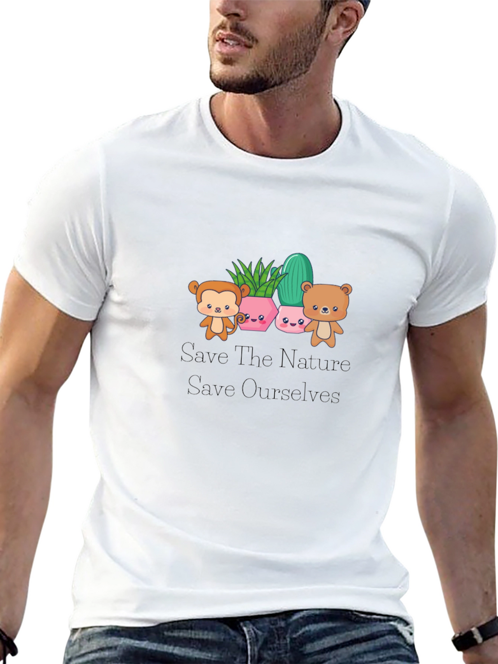 Save Nature T-Shirt Cute Monkey Bear Plants