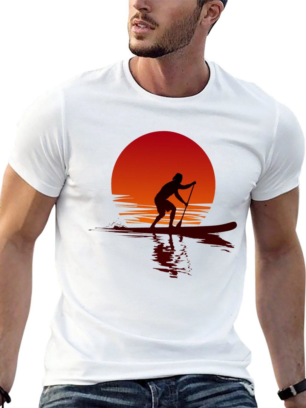 Sunset Paddle Boarder Black T-Shirt