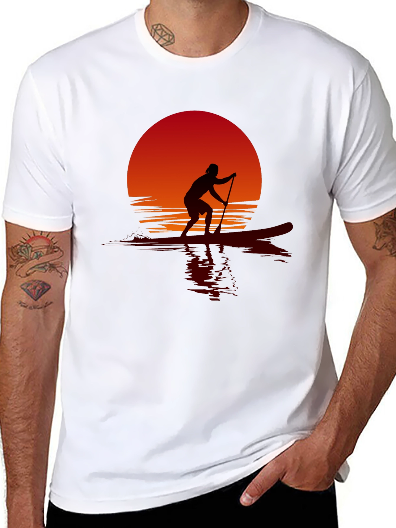 Sunset Paddle Boarder Black T-Shirt