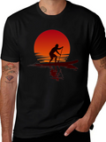 Sunset Paddle Boarder Black T-Shirt