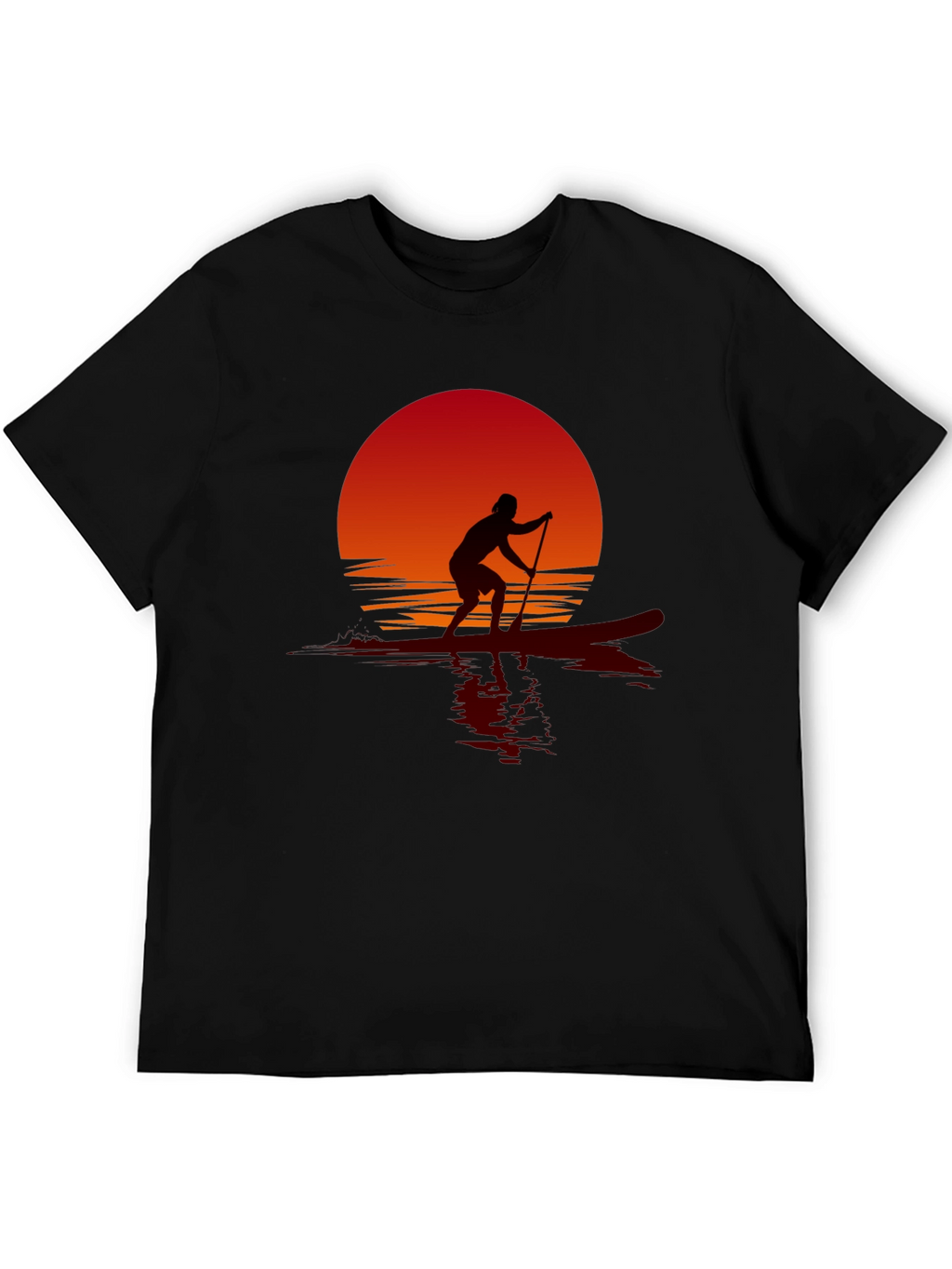 Sunset Paddle Boarder Black T-Shirt