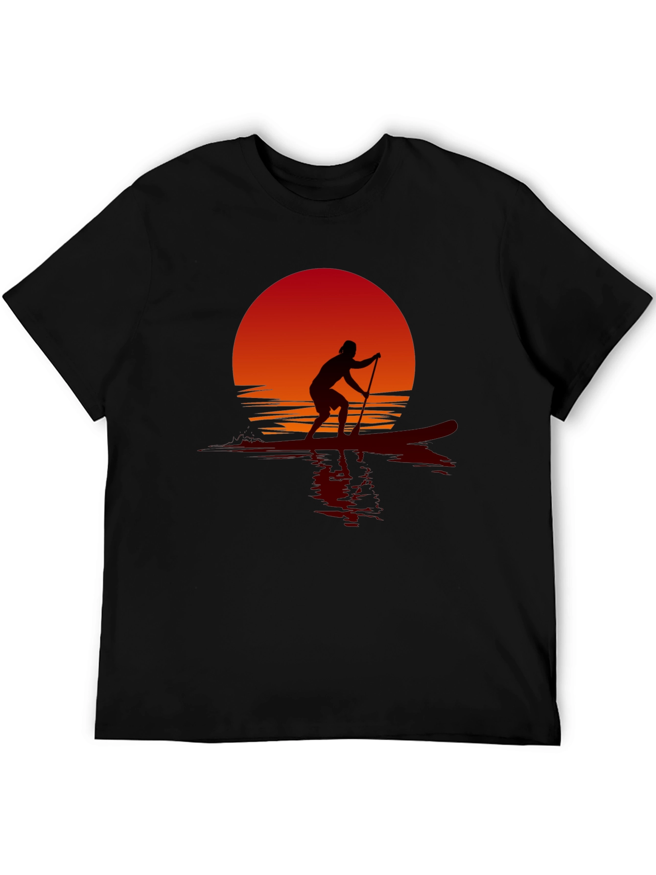 Sunset Paddle Boarder Black T-Shirt
