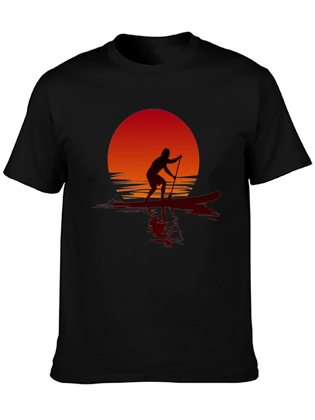 Sunset Paddle Boarder Black T-Shirt