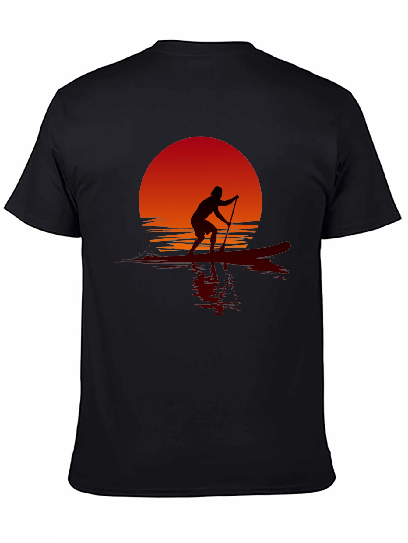 Sunset Paddle Boarder Black T-Shirt