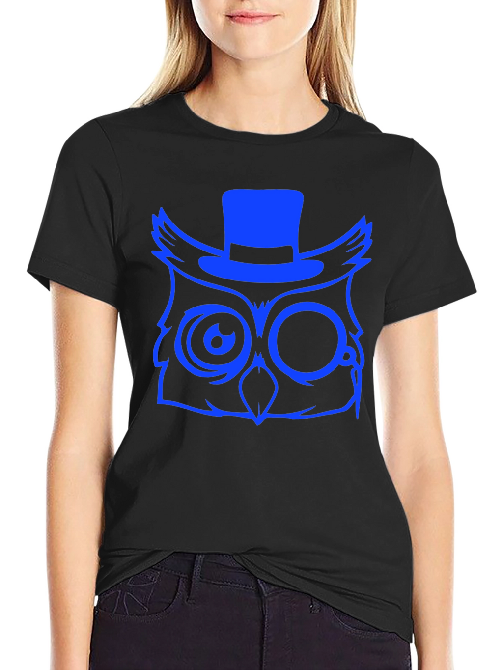 Cool Owl Graphic Print Tee - Black