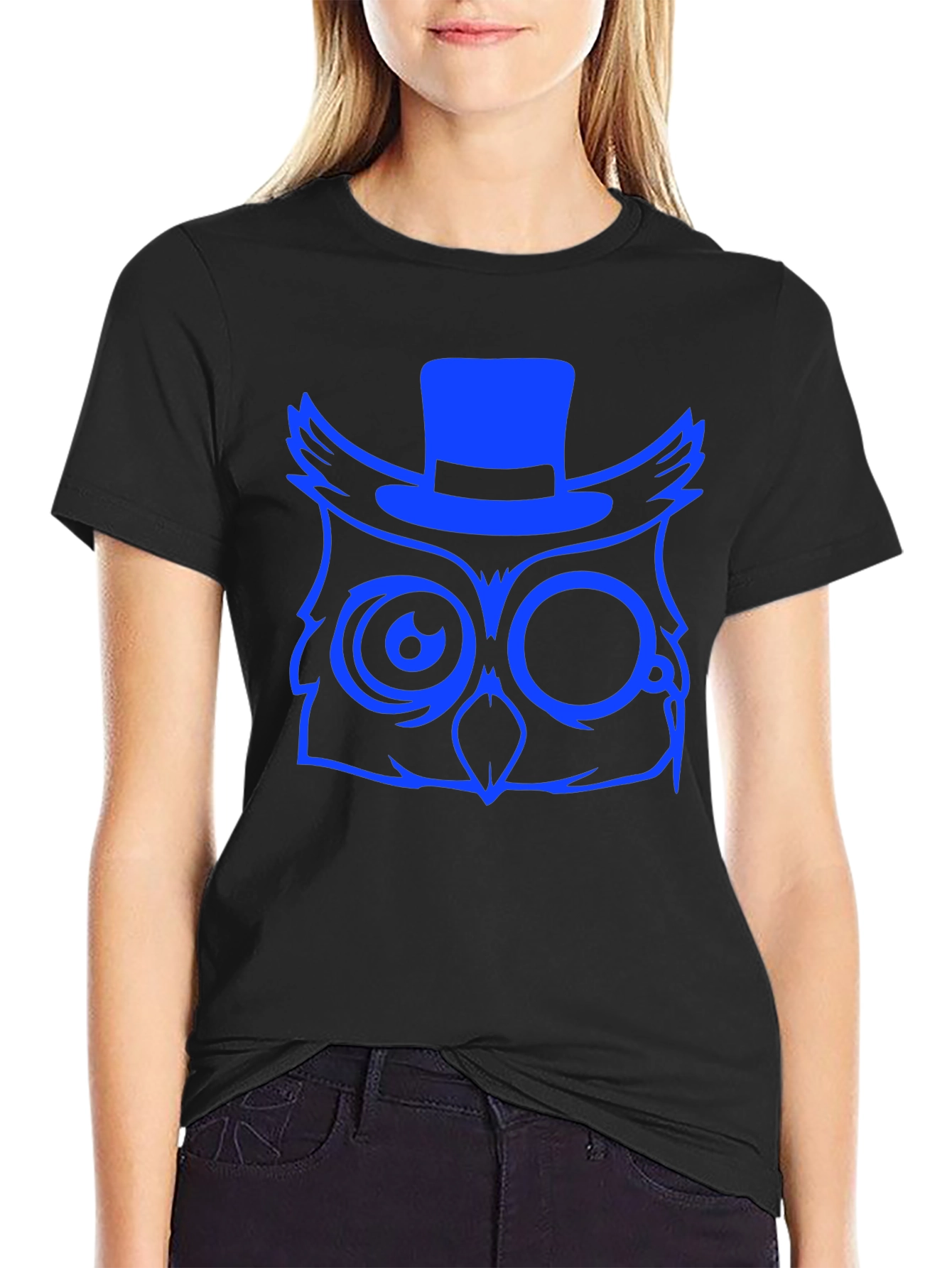 Cool Owl Graphic Print Tee - Black