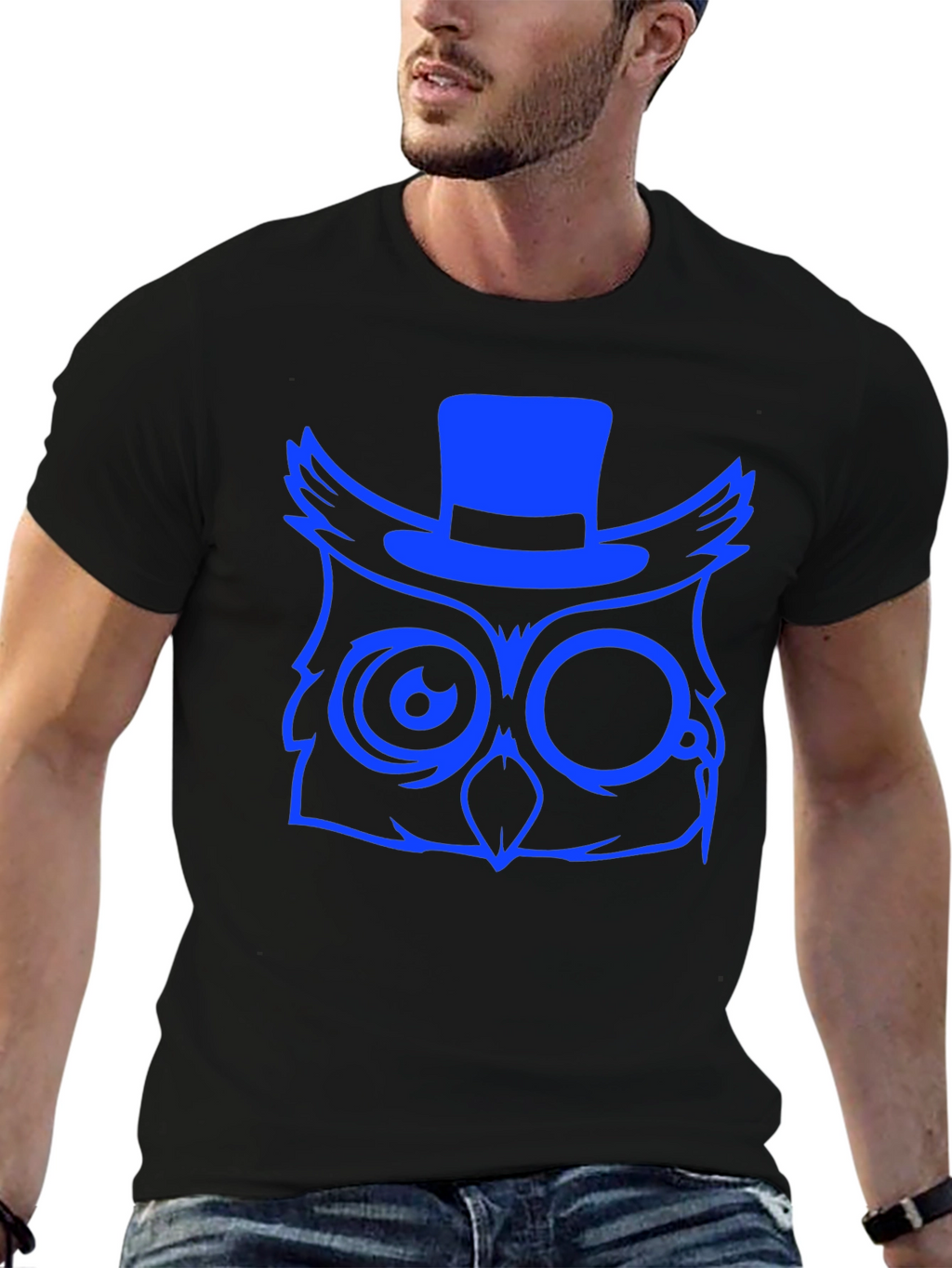 Cool Owl Graphic Print Tee - Black
