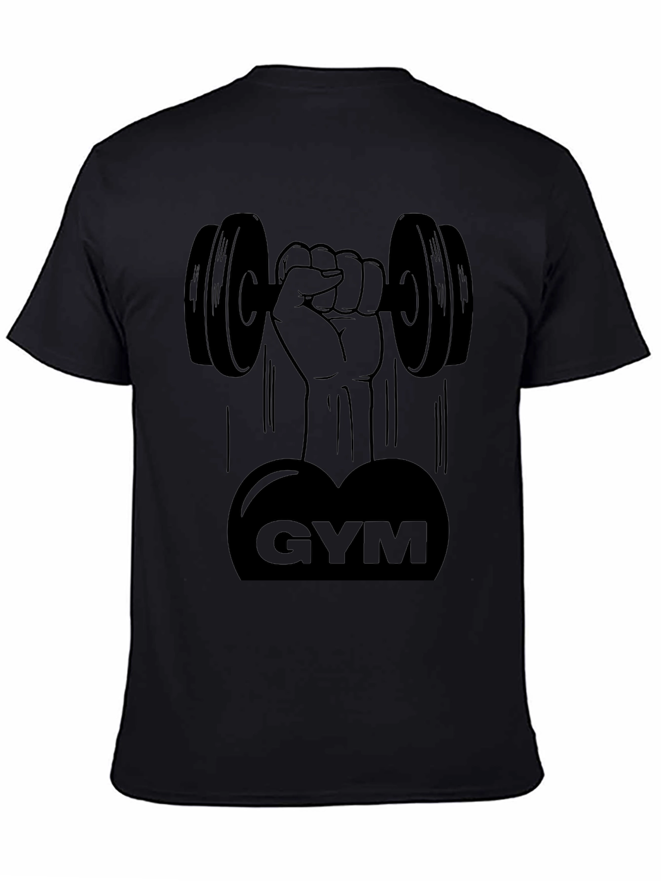 Gym Dumbbell Graphic Tee - Black Cotton