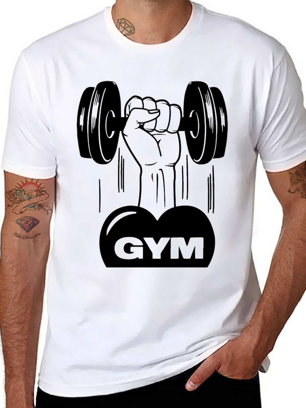 Gym Dumbbell Graphic Tee - Black Cotton