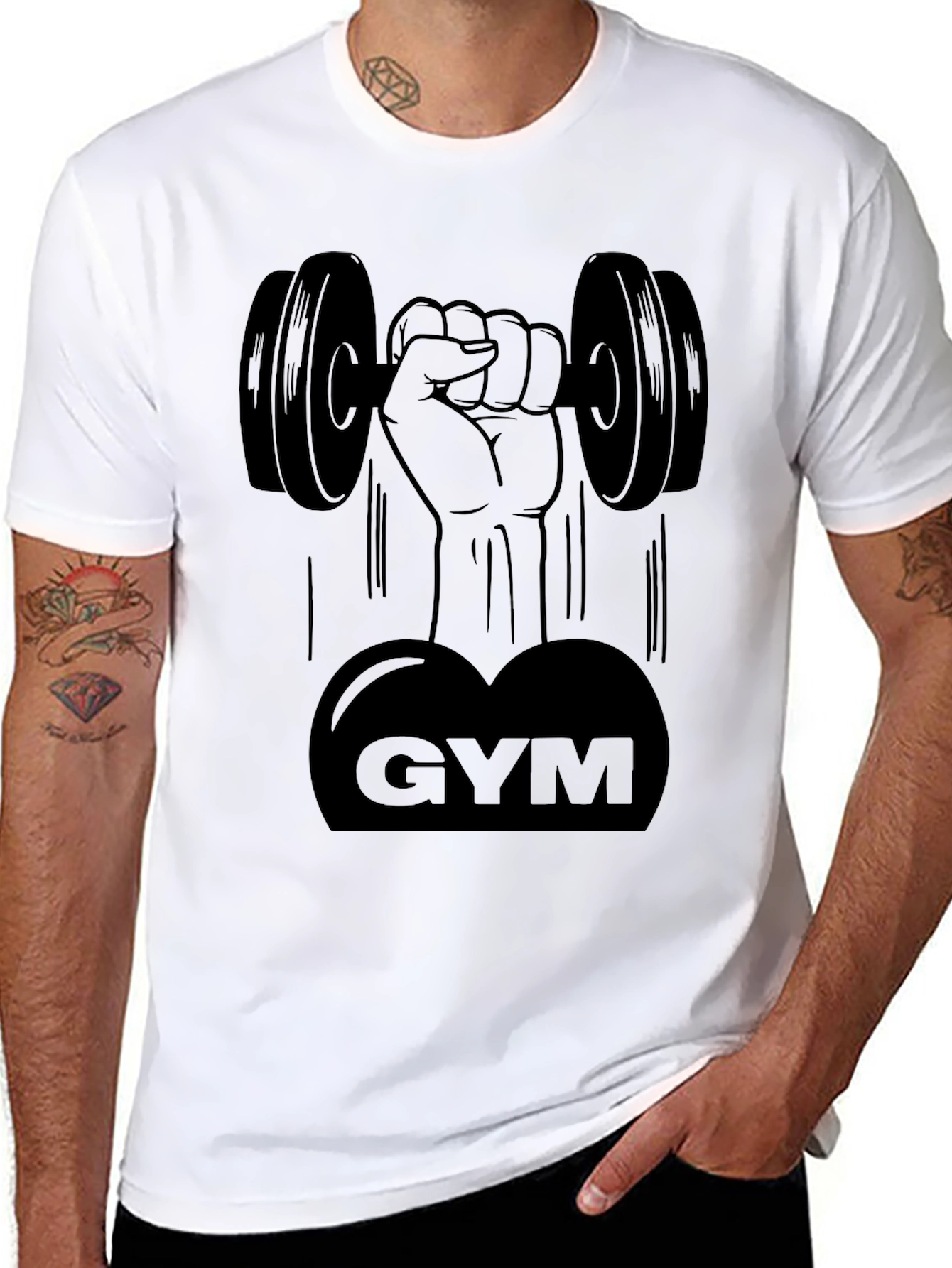 Gym Dumbbell Graphic Tee - Black Cotton