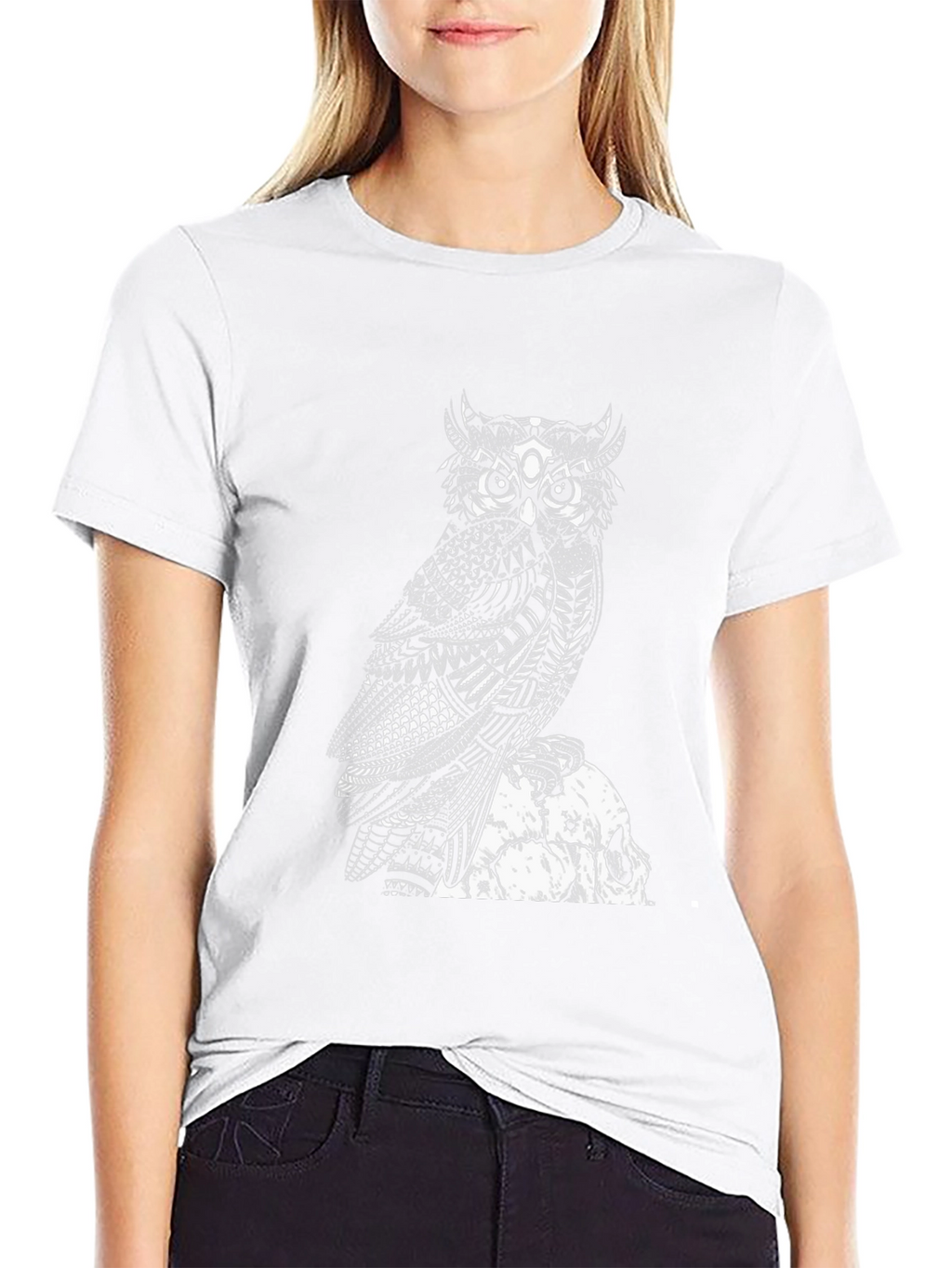 Owl and Skull Graphic Black T-Shirt