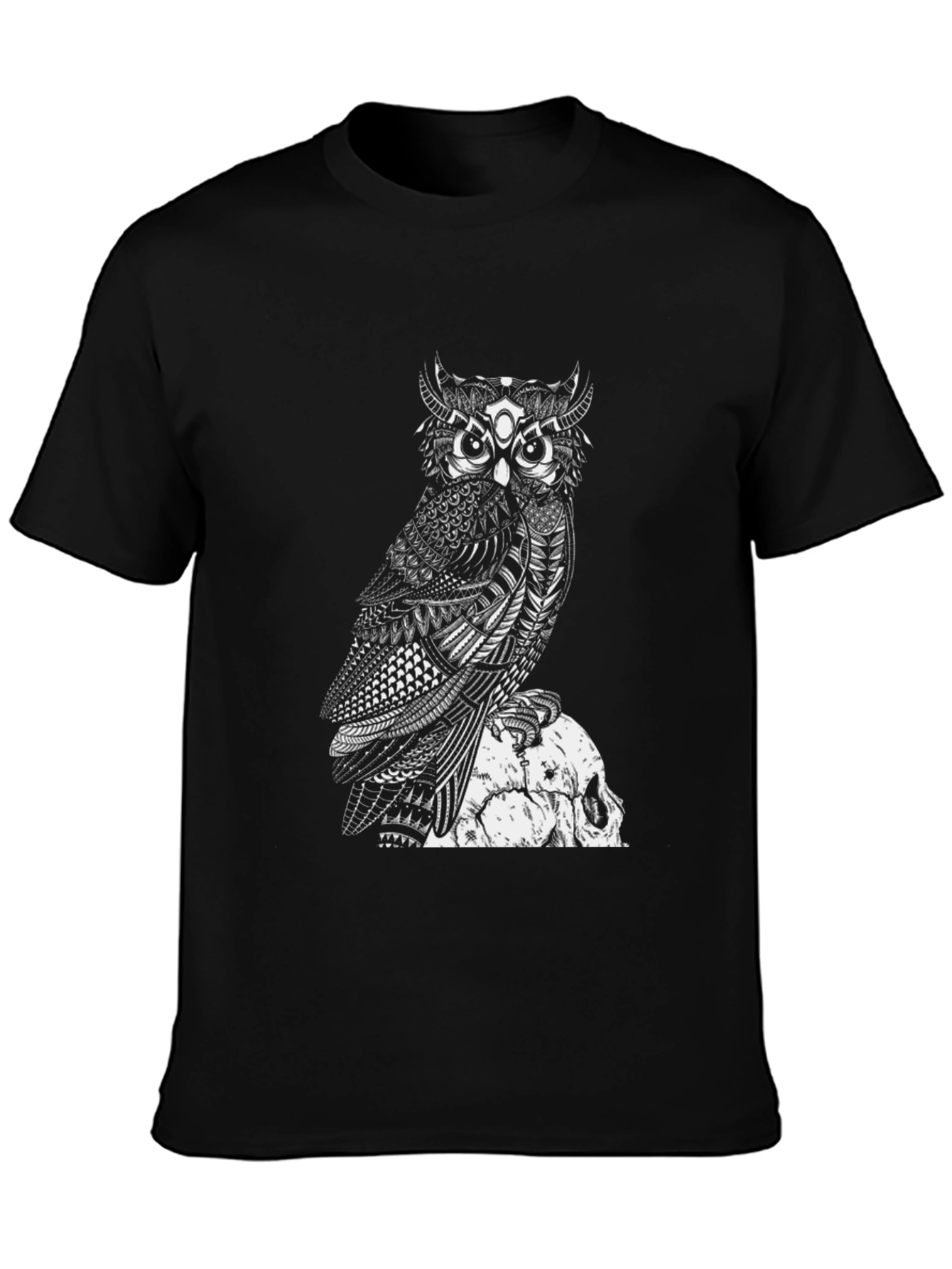Owl and Skull Graphic Black T-Shirt