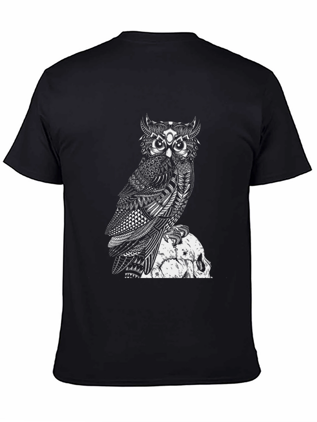 Owl and Skull Graphic Black T-Shirt