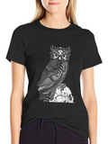 Owl and Skull Graphic Black T-Shirt