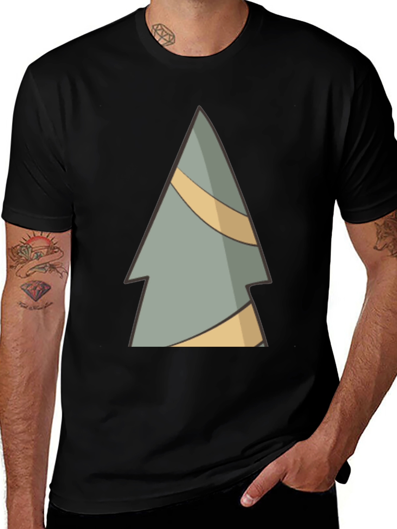 Abstract Pine Tree Graphic Tee - Black