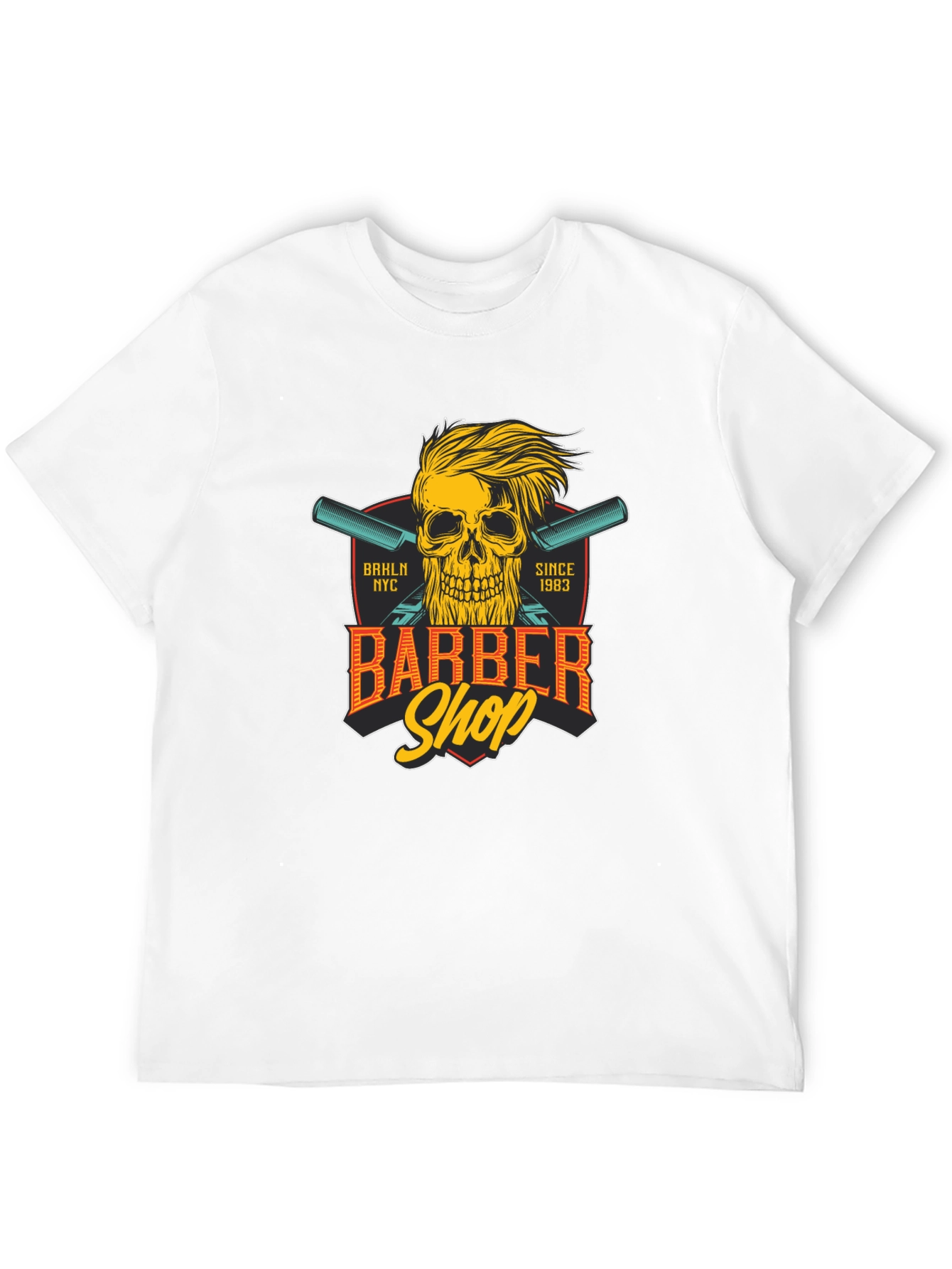 Barber Shop Skull Graphic Tee - Black