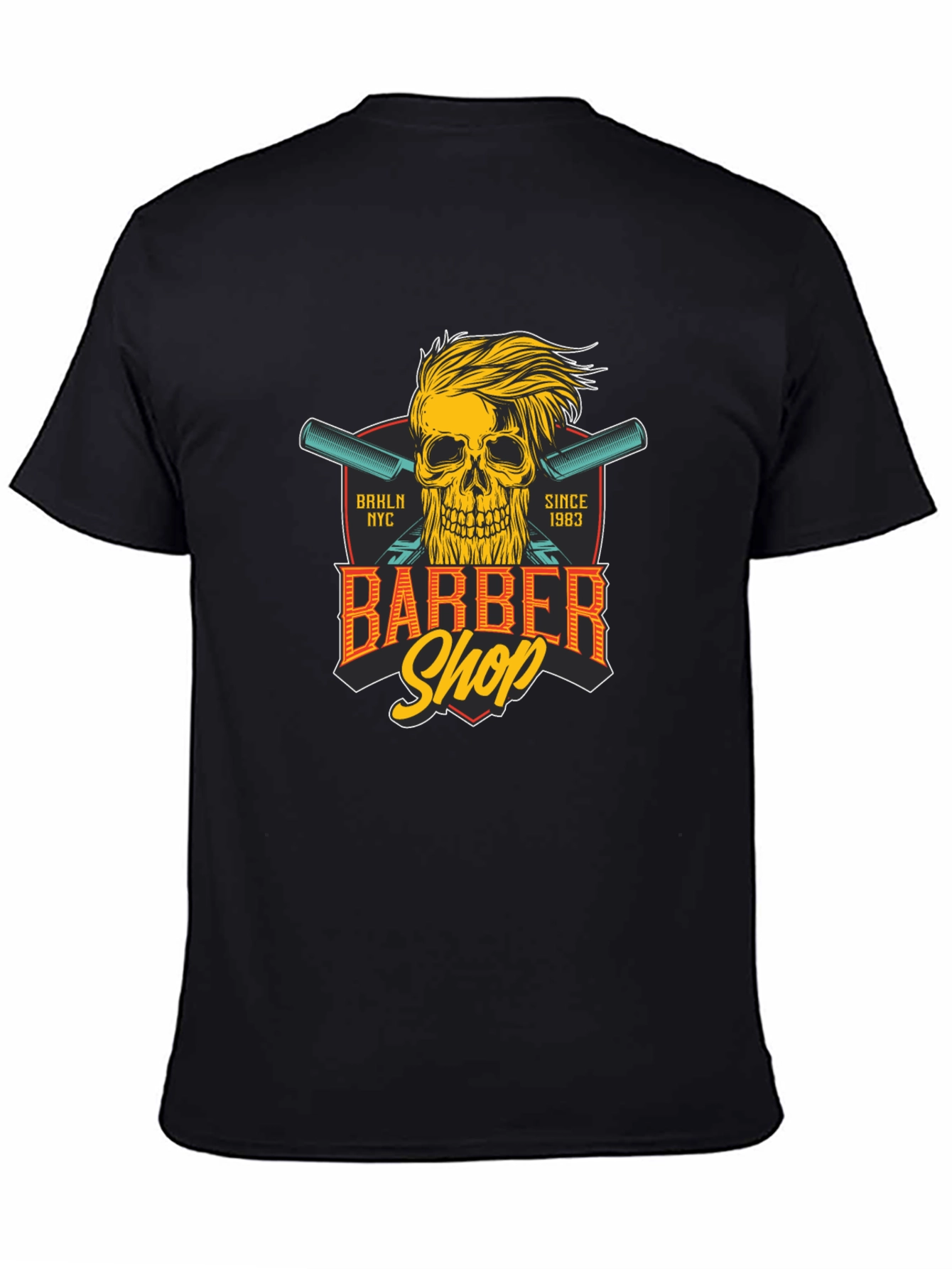 Barber Shop Skull Graphic Tee - Black