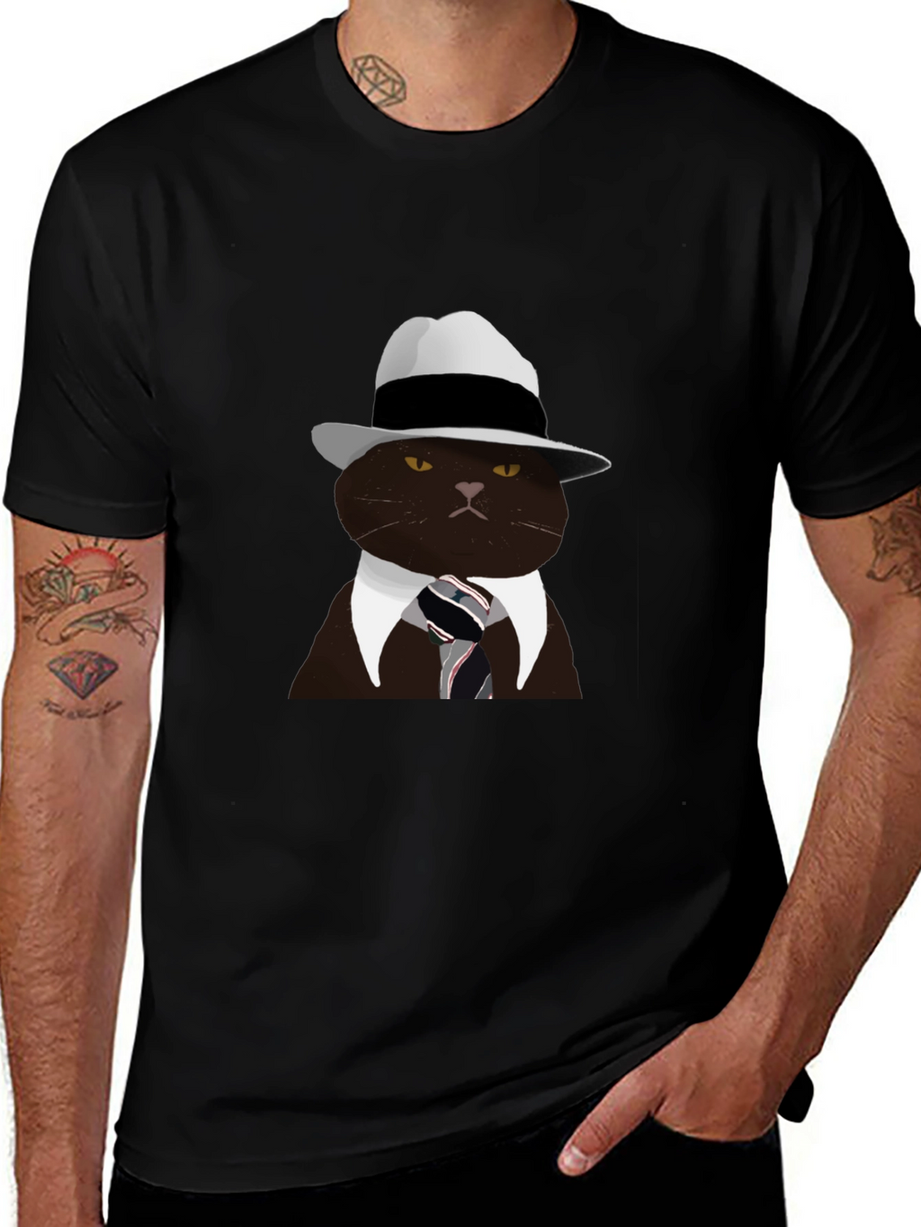Cool Cat Fedora T-Shirt - Black