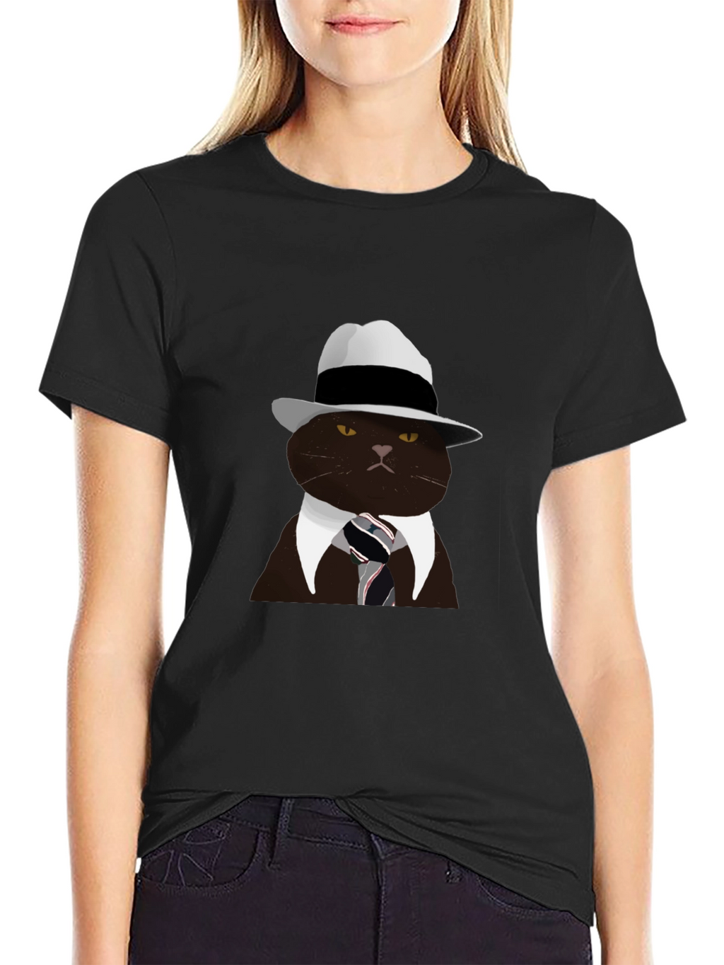 Cool Cat Fedora T-Shirt - Black