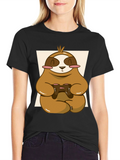 Gamer Sloth Graphic Tee - Relaxed Style