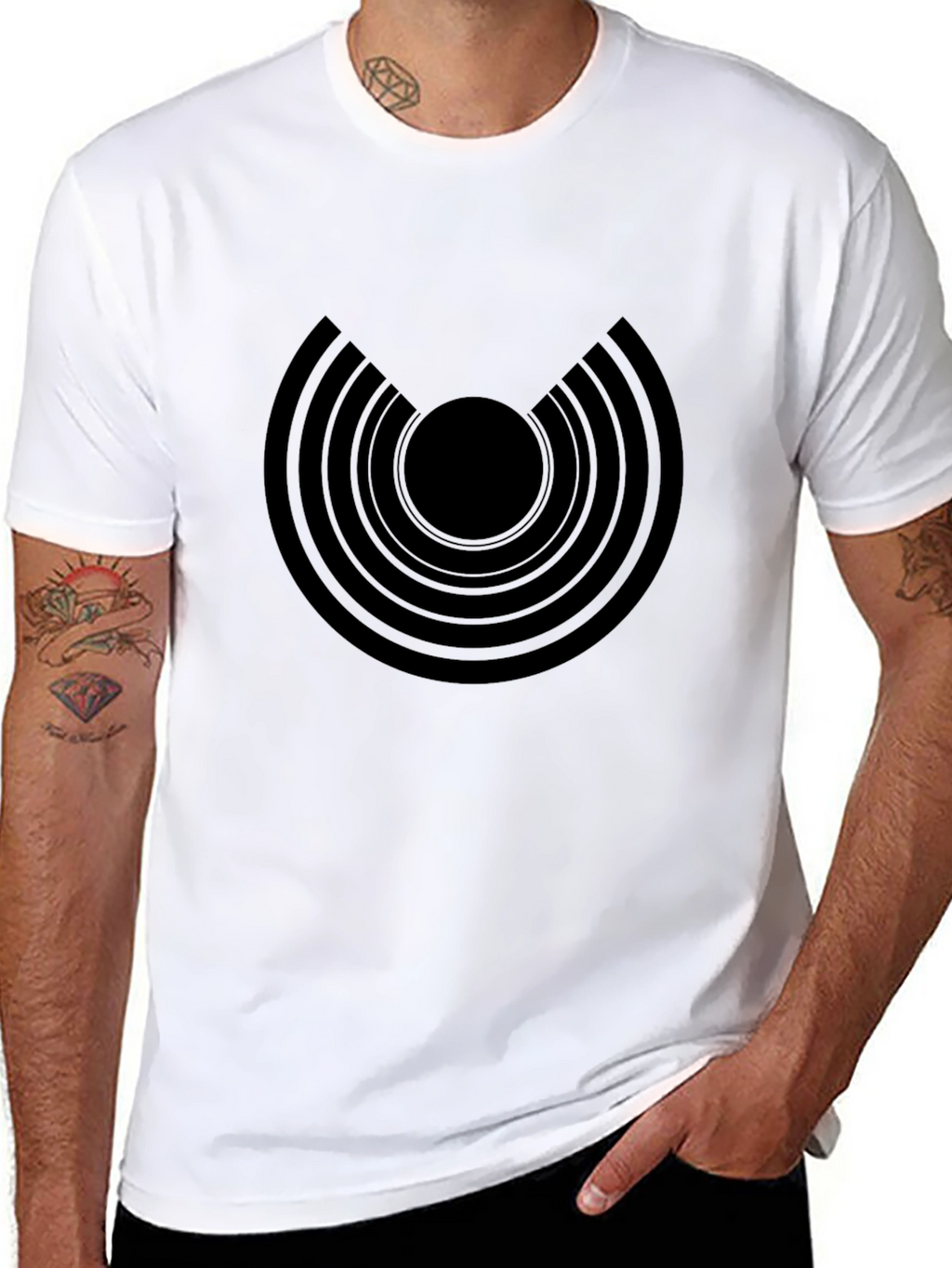 Modern Graphic Tee: Black Concentric Circle Design