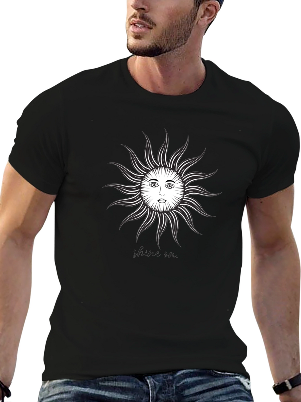Sun Face Graphic Tee - Black Cotton T-Shirt