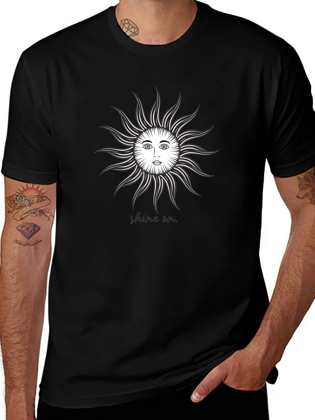 Sun Face Graphic Tee - Black Cotton T-Shirt