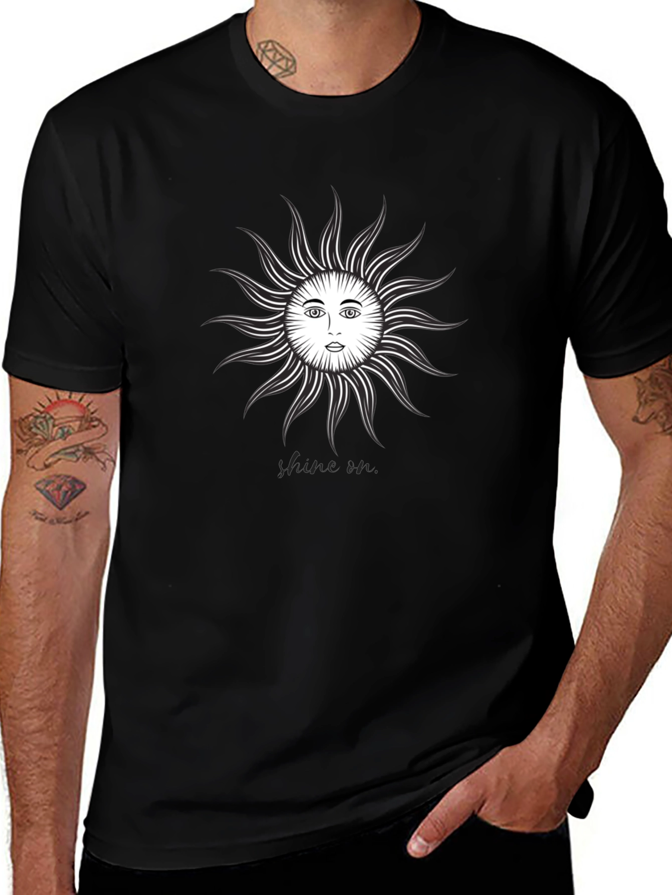 Sun Face Graphic Tee - Black Cotton T-Shirt