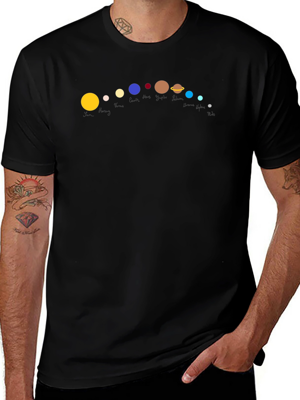 Solar System Planets Graphic Black T-Shirt